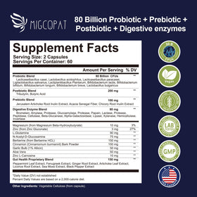 Migcopat Probiotiques 80 Milliards - capsules sur une table
