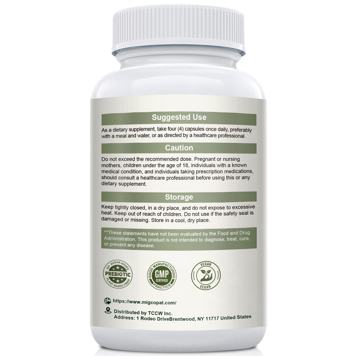 Migcopat Psyllium 3000mg 180 capsules avec ingrédients