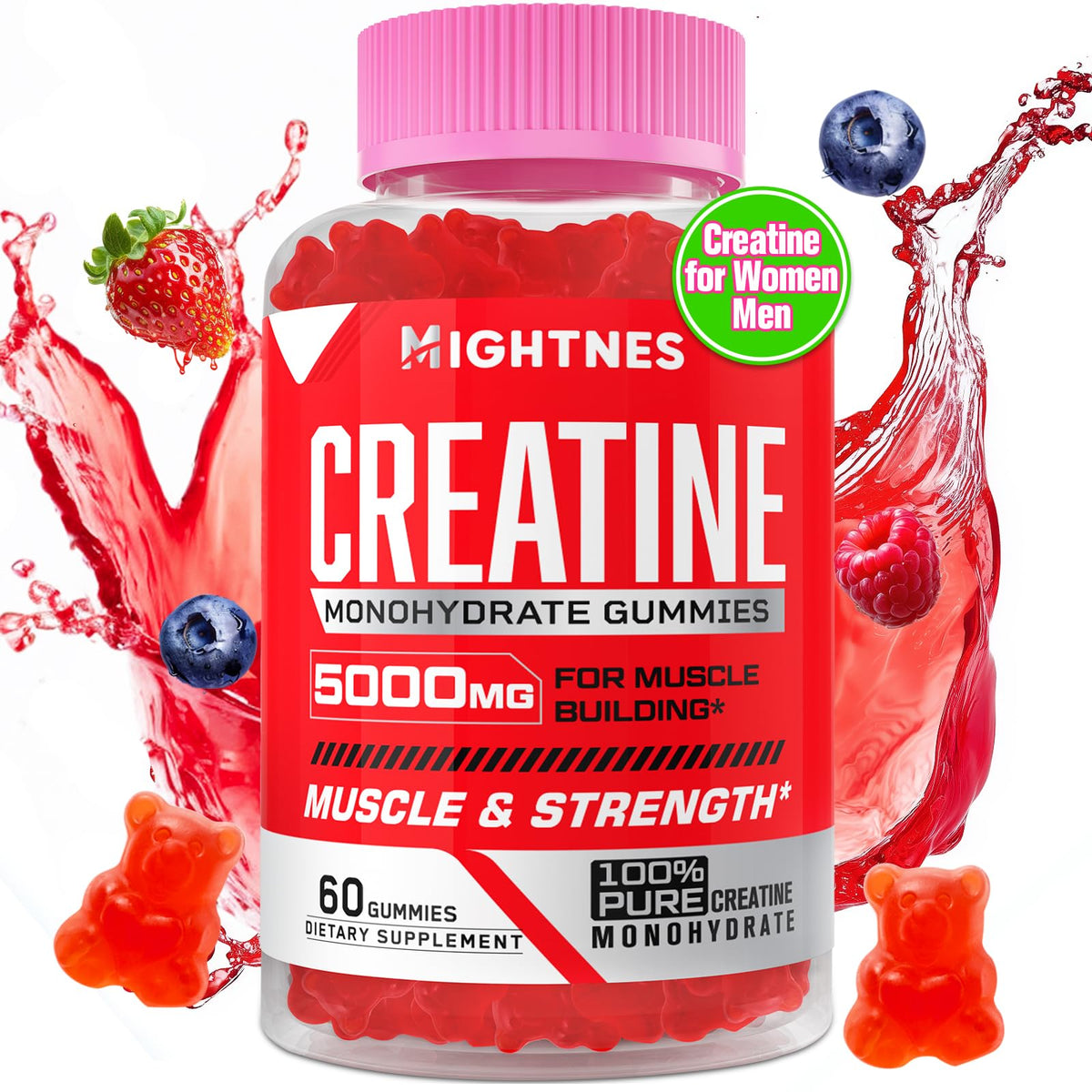Mightnes Gummies de Créatine Monohydrate 60 unités, vue de face