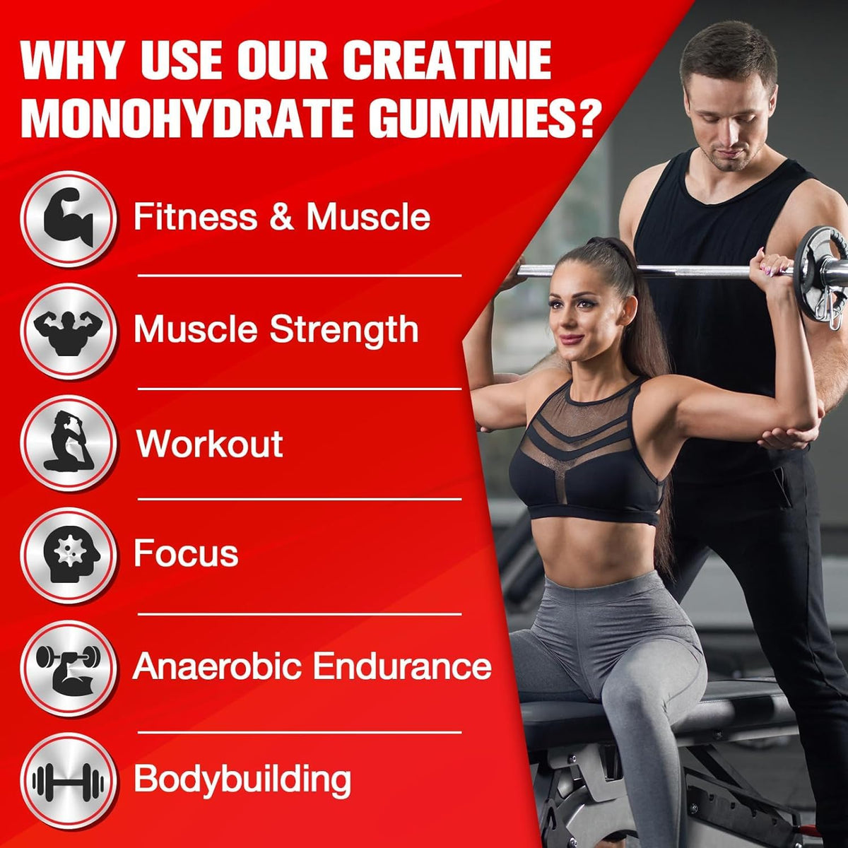 Mightnes Gummies de Créatine Monohydrate, gummies sur une surface blanche