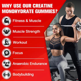 Mightnes Gummies de Créatine Monohydrate, gummies sur une surface blanche