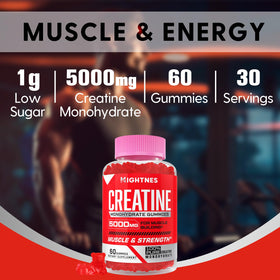 Mightnes Gummies de Créatine Monohydrate, gummies sur une table