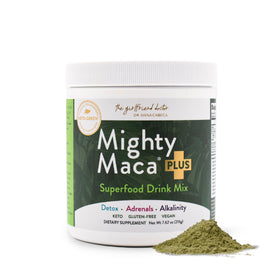 Mighty Maca Plus 331g face avant avec étiquette bio