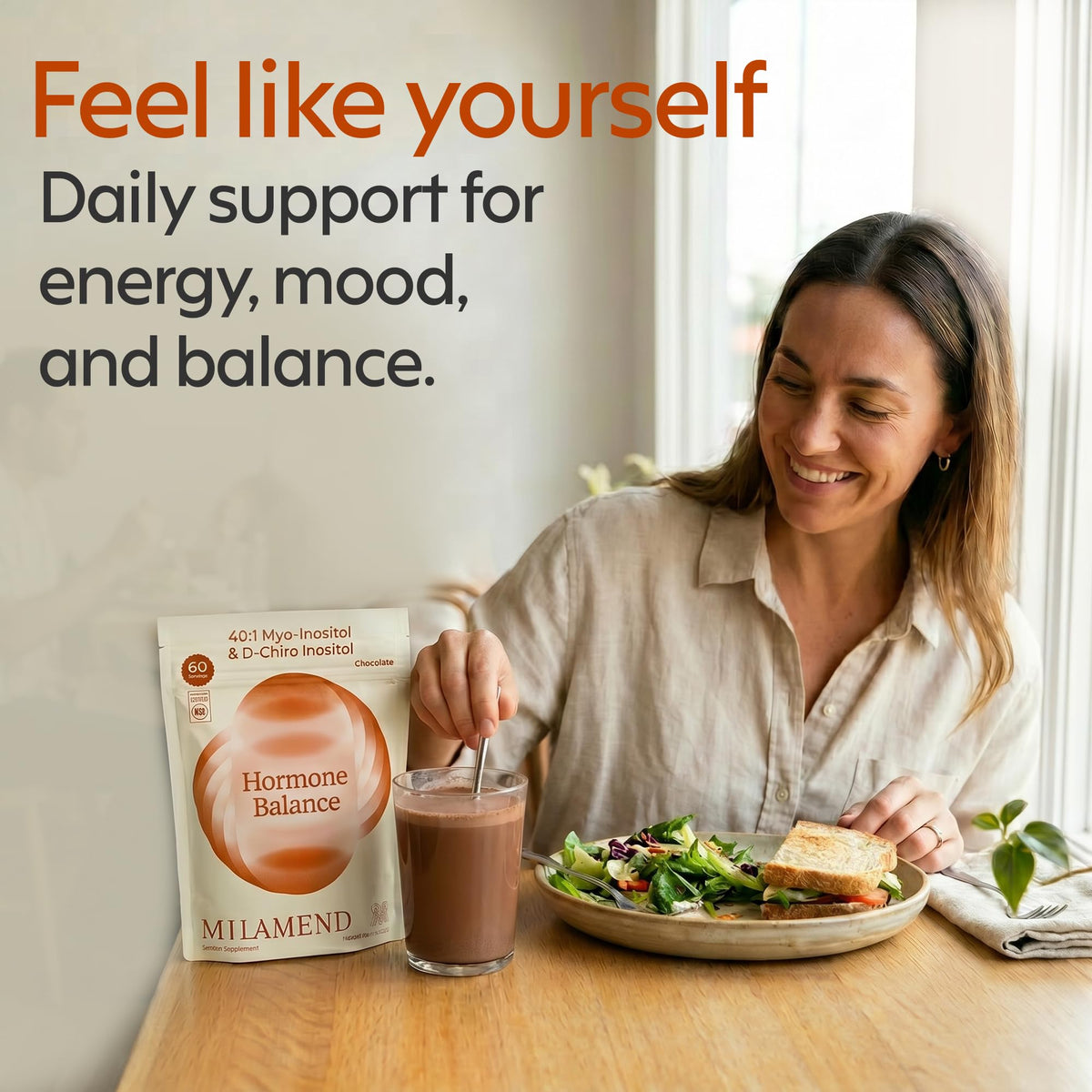milamend Complément Alimentaire Femme 40:1 Inositol 640g - Poudre au chocolat