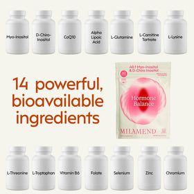 milamend mélange d'inositol 40:1 avec ingrédients sur fond blanc