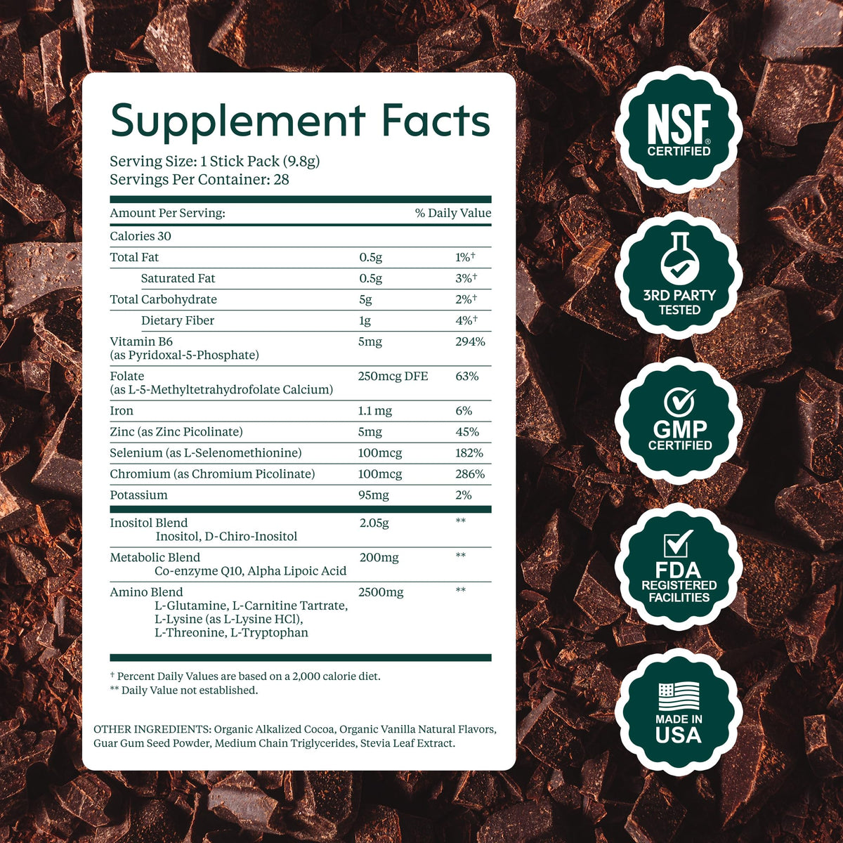 milamend poudre de complément alimentaire au chocolat sur une cuillère