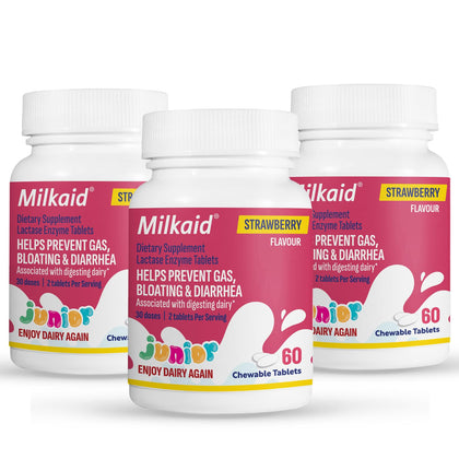 Milkaid Junior comprimés à mâcher saveur fraise, boîte de 60 unités