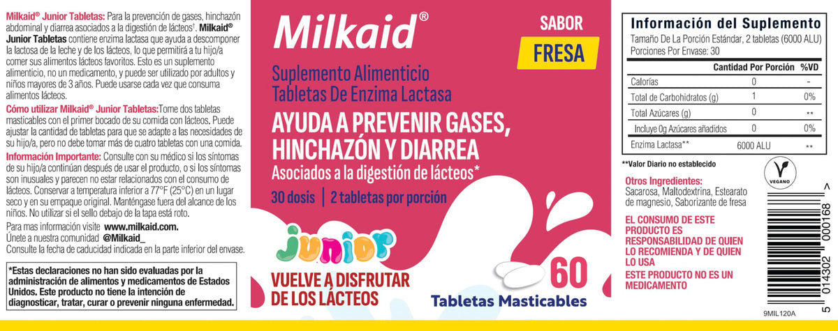 Milkaid Junior comprimés à mâcher saveur fraise, prise en main d'un comprimé