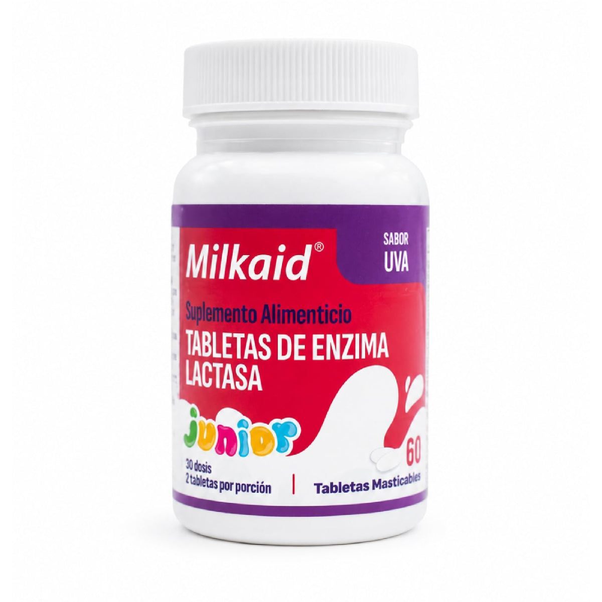 Milkaid Junior comprimés à mâcher saveur raisin, boîte de 60 tablettes