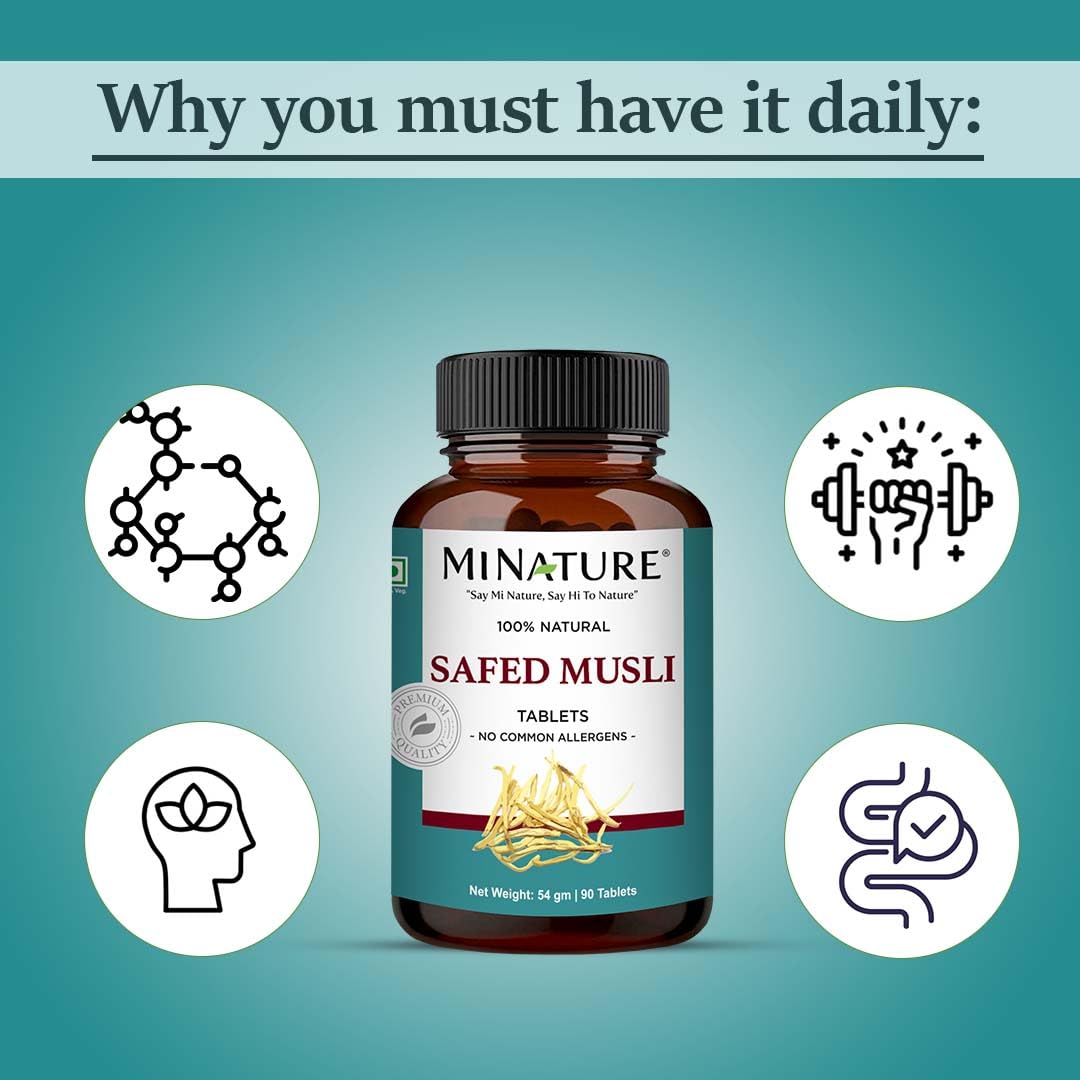 minature Comprimés de Safed Musli 90 tablettes dans une main