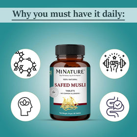 minature Comprimés de Safed Musli 90 tablettes dans une main