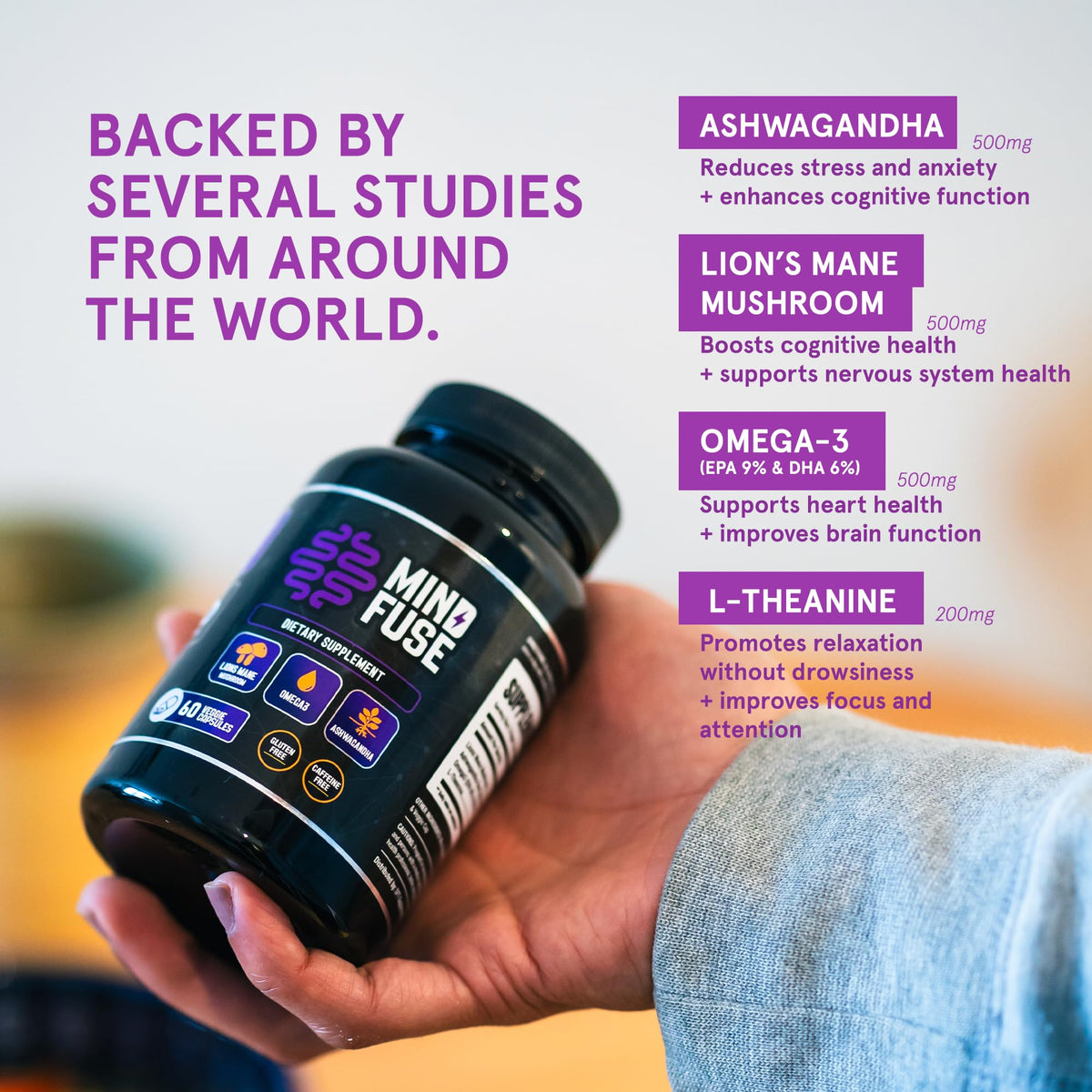 Mind Fuse Complément Alimentaire Mémoire Lion's Mane - capsules sur une table