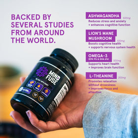 Mind Fuse Complément Alimentaire Mémoire Lion's Mane - capsules sur une table