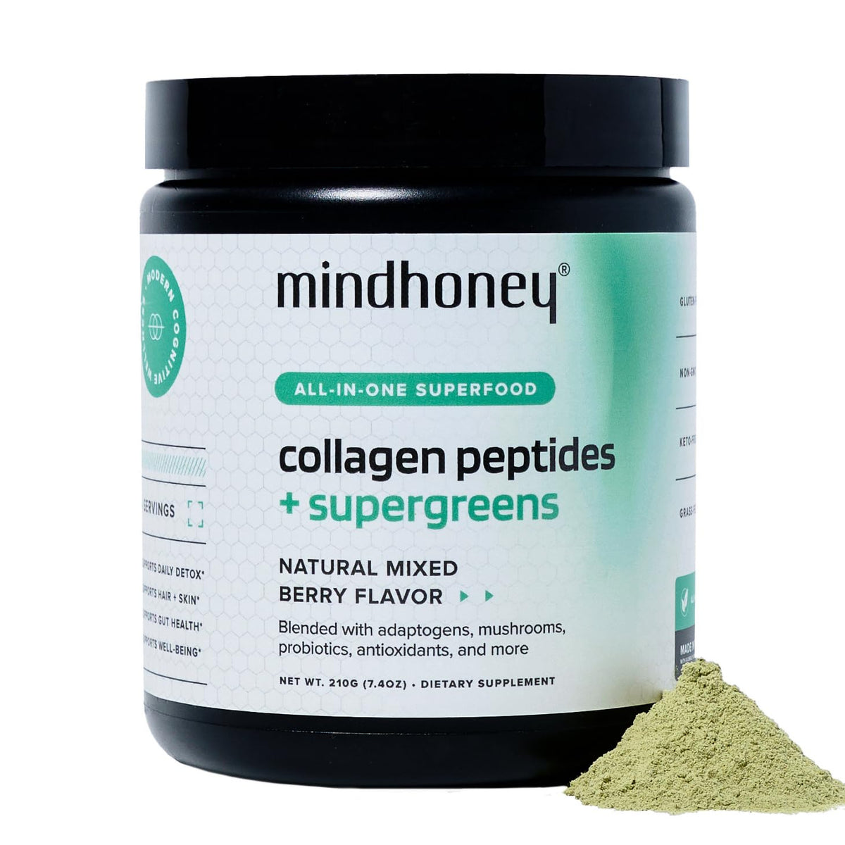 MINDHONEY Collagen Peptide Super Greens 281g devant avec étiquette