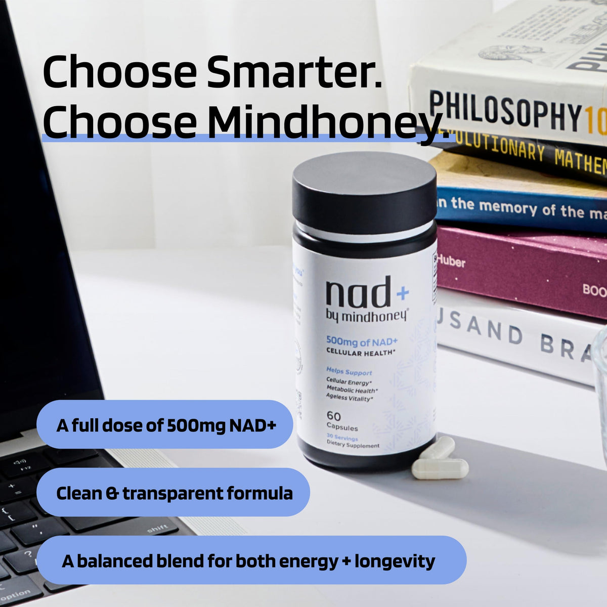 MINDHONEY NAD+ 500mg avec étiquette détaillée
