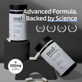 MINDHONEY NAD+ 500mg flacon ouvert avec capsules visibles
