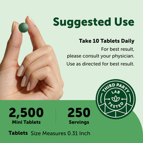 Mini-tablettes de Spiruline et Chlorella dans une cuillère