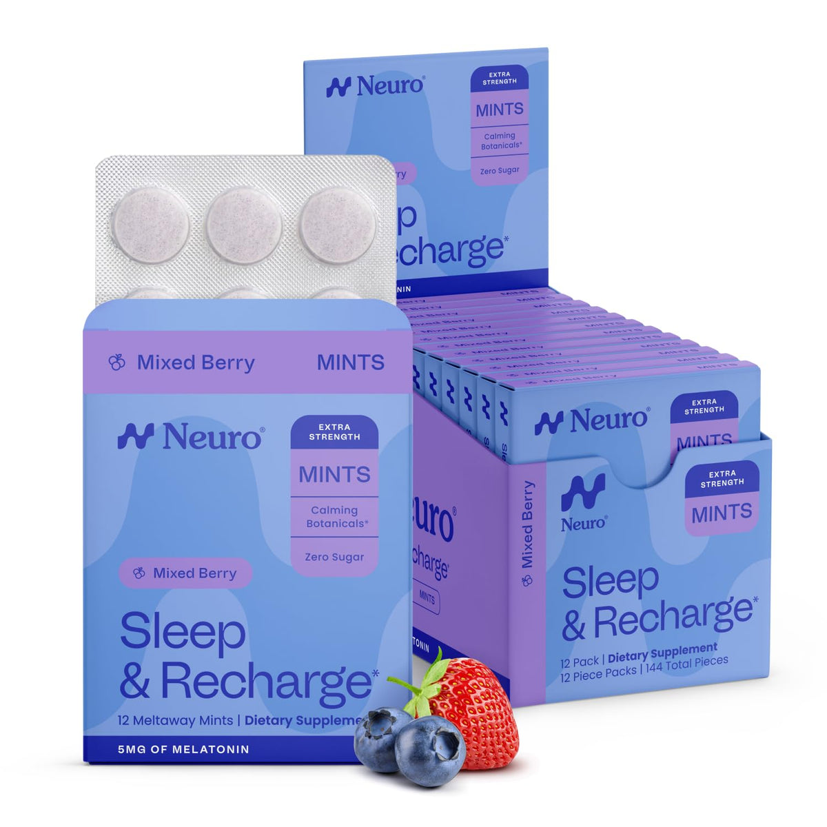 Mints de Sommeil Neuro, boîte de 144 comprimés en vue de face