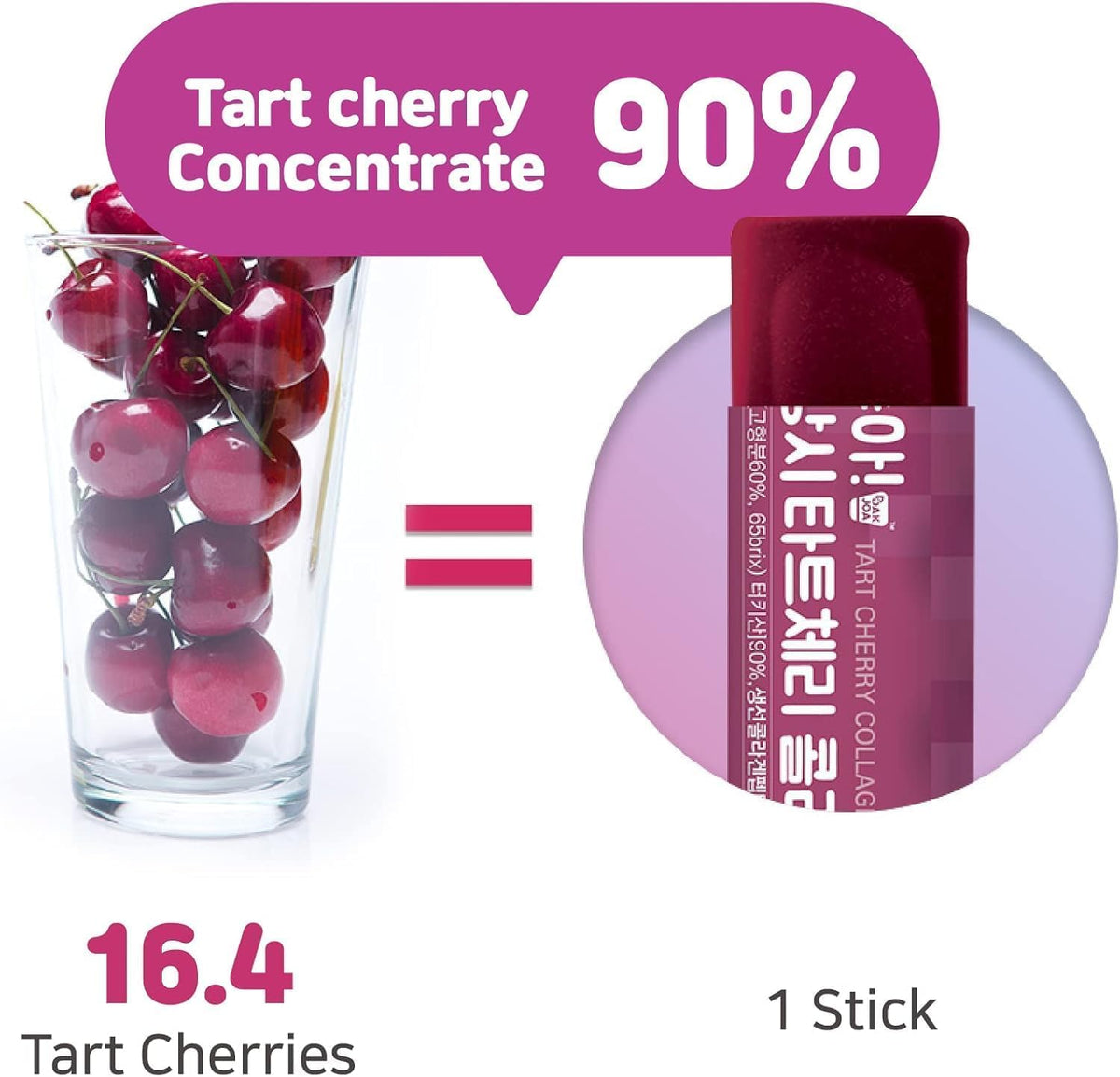 Mippeum bâtonnet de collagène cerise acide avec des cerises sur fond blanc