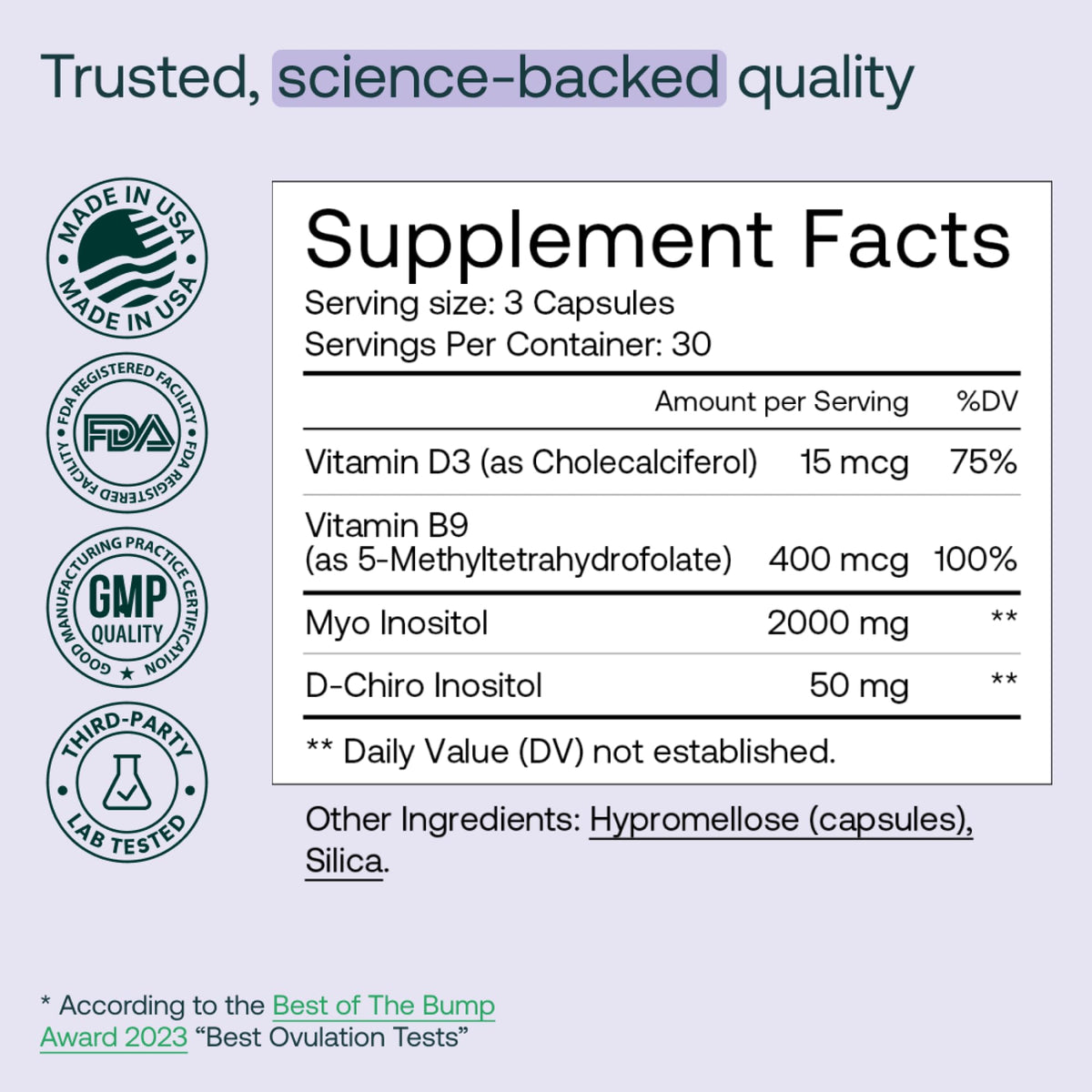 Mira Inositol 90 Capsules avec dosage recommandé sur l'étiquette