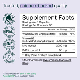 Mira Inositol 90 Capsules avec dosage recommandé sur l'étiquette