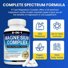 MIRACLE OFFICIAL Complément Alimentaire Magnésium 8-en-1 1000mg Capsules Végétariennes
