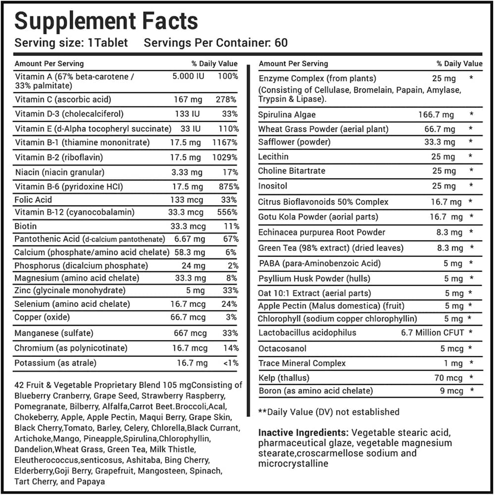 MiracleMulti Multivitamines pour Hommes avec des ingrédients sur le côté