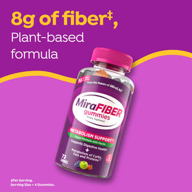 MiraLAX Gummies MiraFIBER 4 gummies sur une table