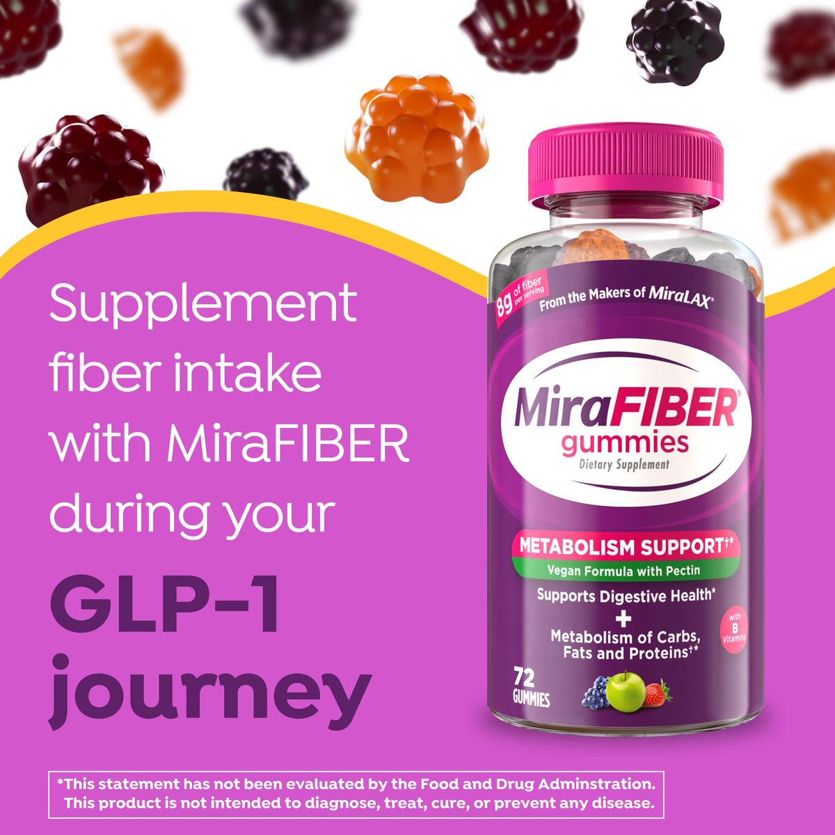 MiraLAX Gummies MiraFIBER 72Ct arrière de l'emballage