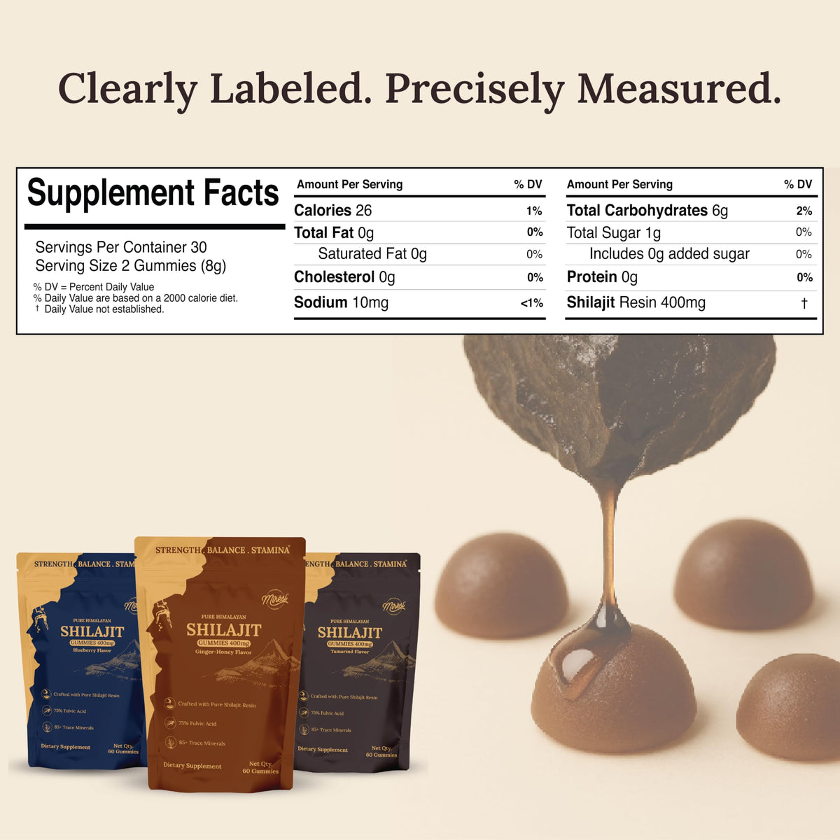 Miresi Gummies Shilajit au Tamarind, gummies dans la main