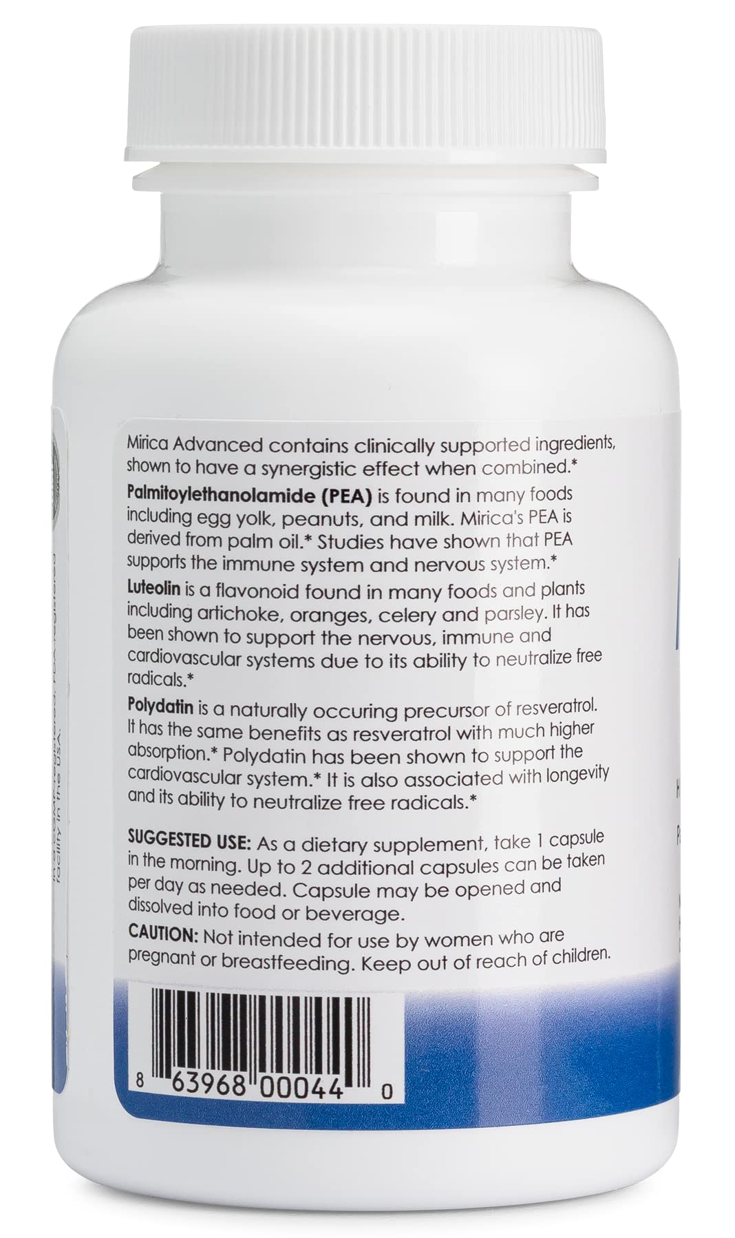 Mirica Advanced 60 capsules, capsules présentées sur une surface blanche