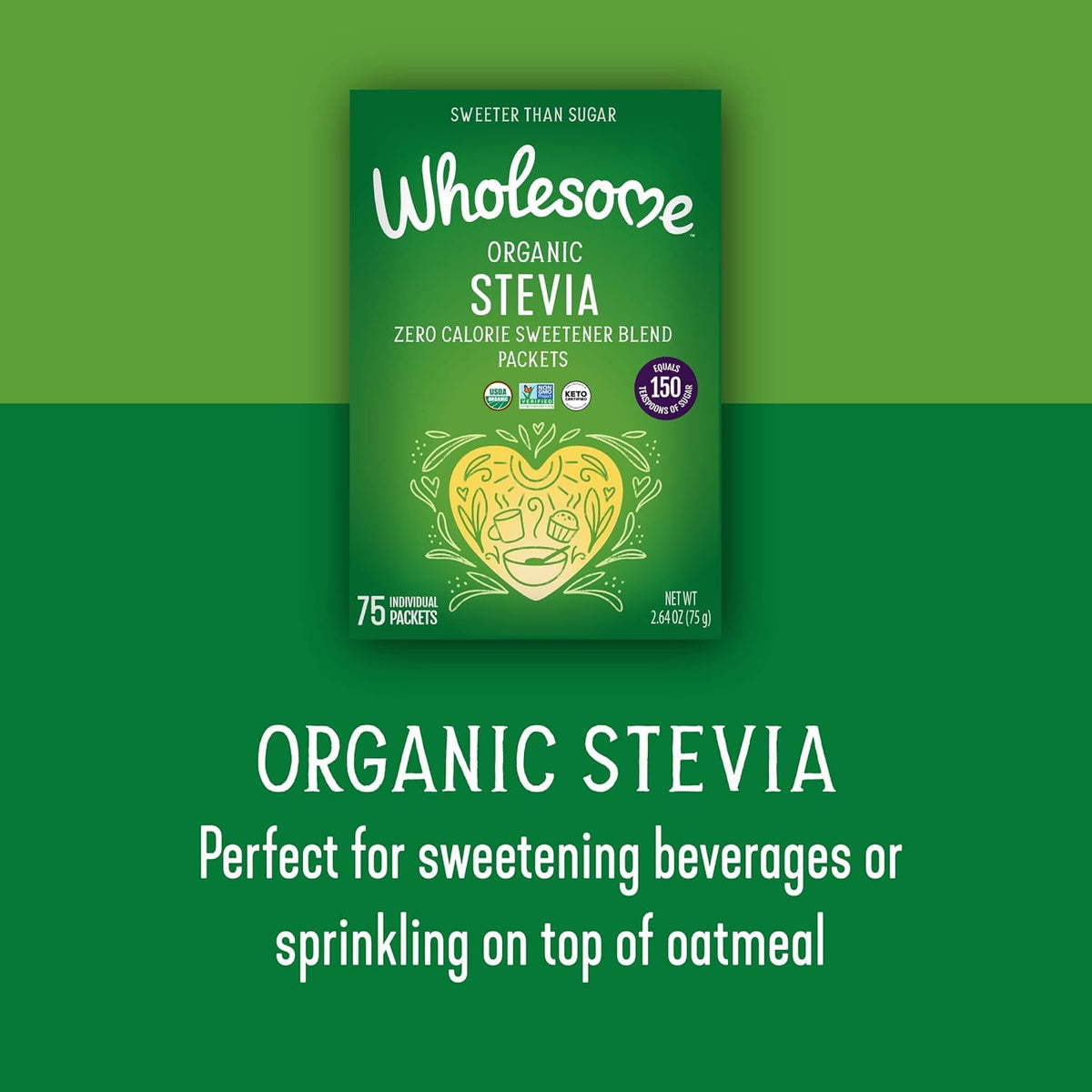Mise en scène des sachets de Stevia Wholesome avec une tasse de thé