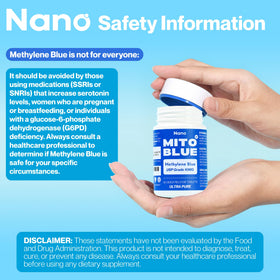 MIT0BLUE Methylene Blue 10mg capsules in a lifestyle setting