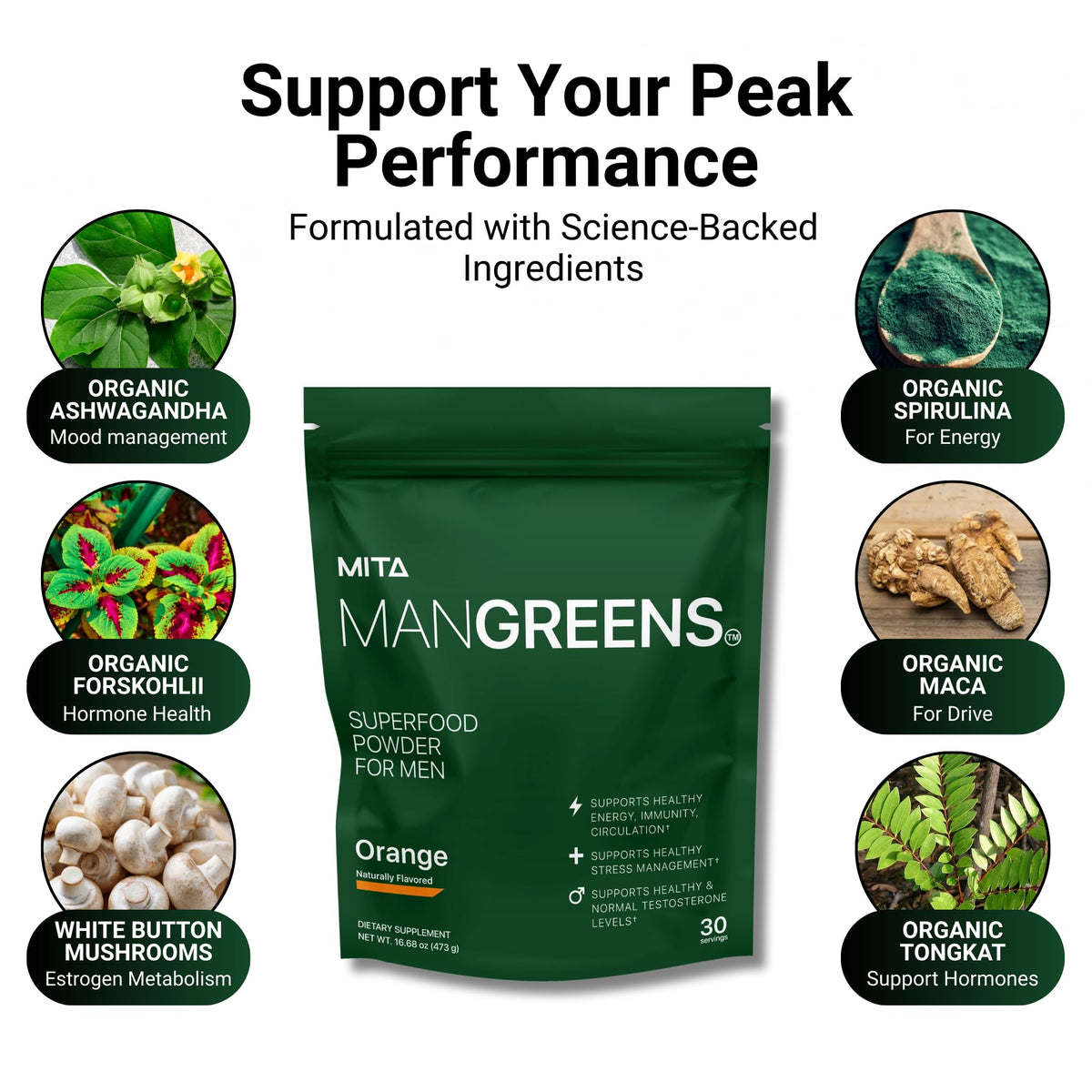 MITA Nutra Man Greens poudre superaliment 499g avec cuillère doseuse