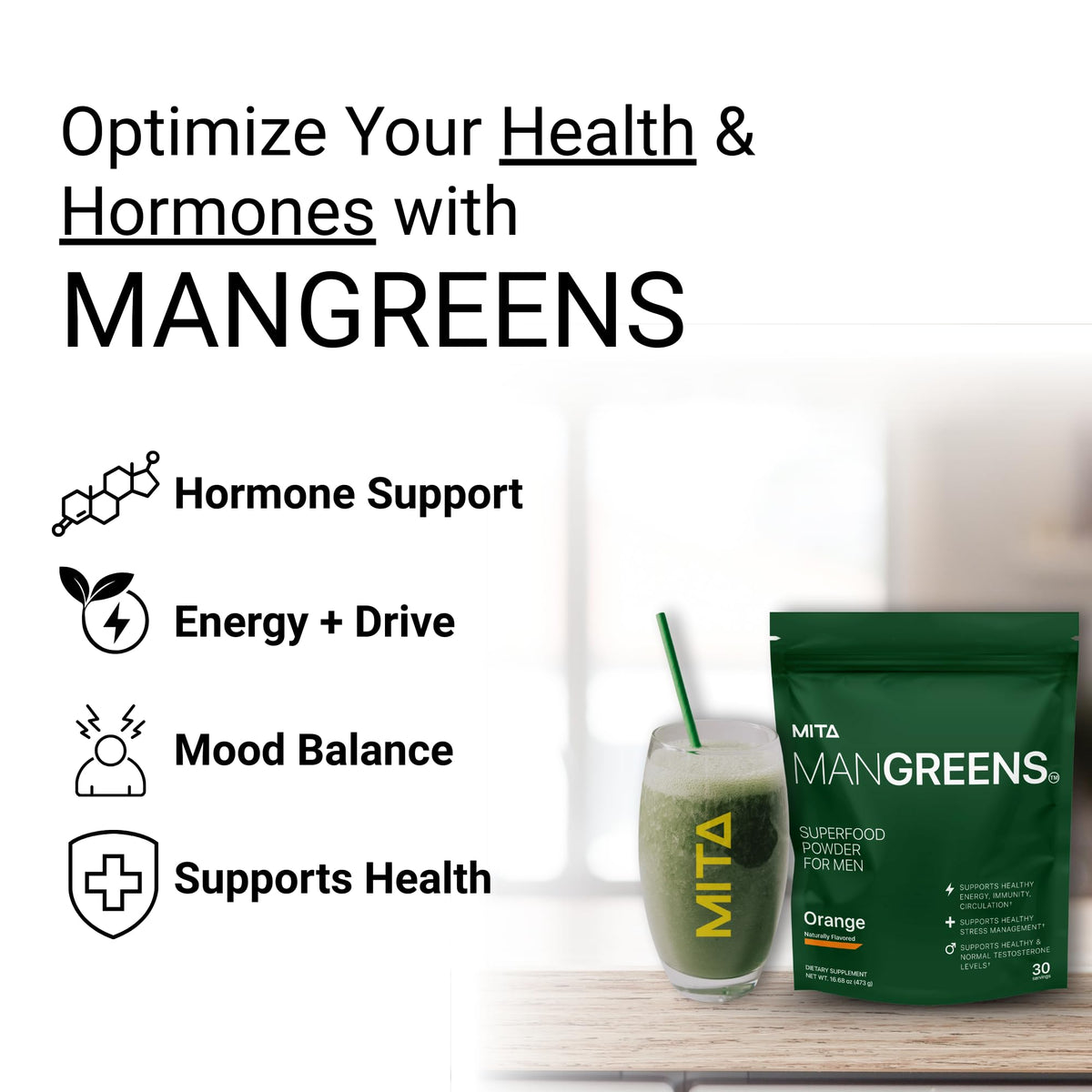 MITA Nutra Man Greens poudre superaliment 499g ingrédients sur l'étiquette
