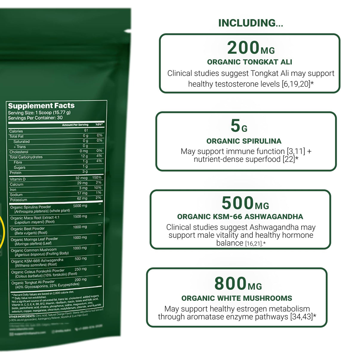 MITA Nutra Man Greens poudre superaliment 499g mélange dans un verre