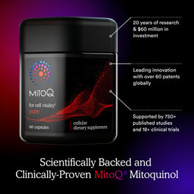 MitoQ capsules sur une table