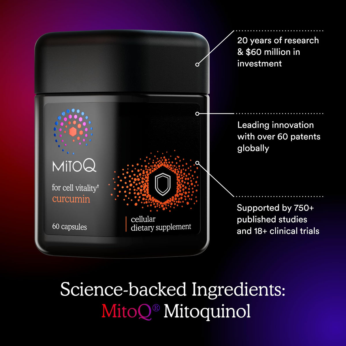 MitoQ Curcumin Longvida étiquette du produit