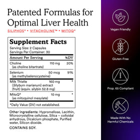 MitoQ +Liver complément pour le foie avec des ingrédients naturels en arrière-plan