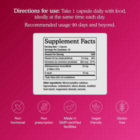 MitoQ S-Equol capsules avec un verre d'eau