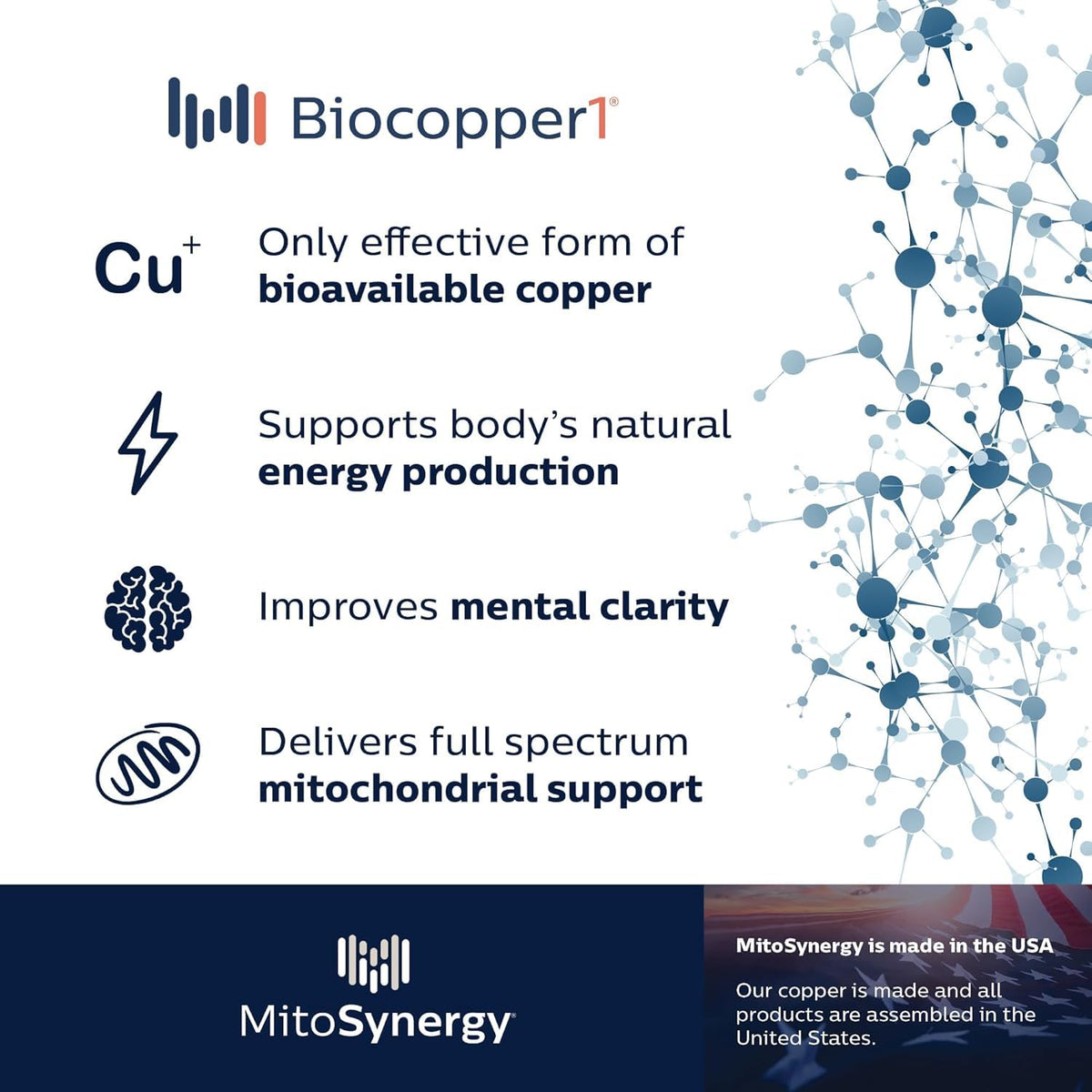 MitoSynergy BioCopper1 flacon ouvert montrant les capsules
