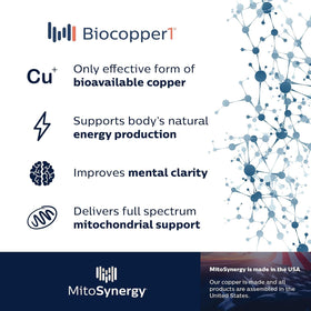 MitoSynergy BioCopper1 flacon ouvert montrant les capsules