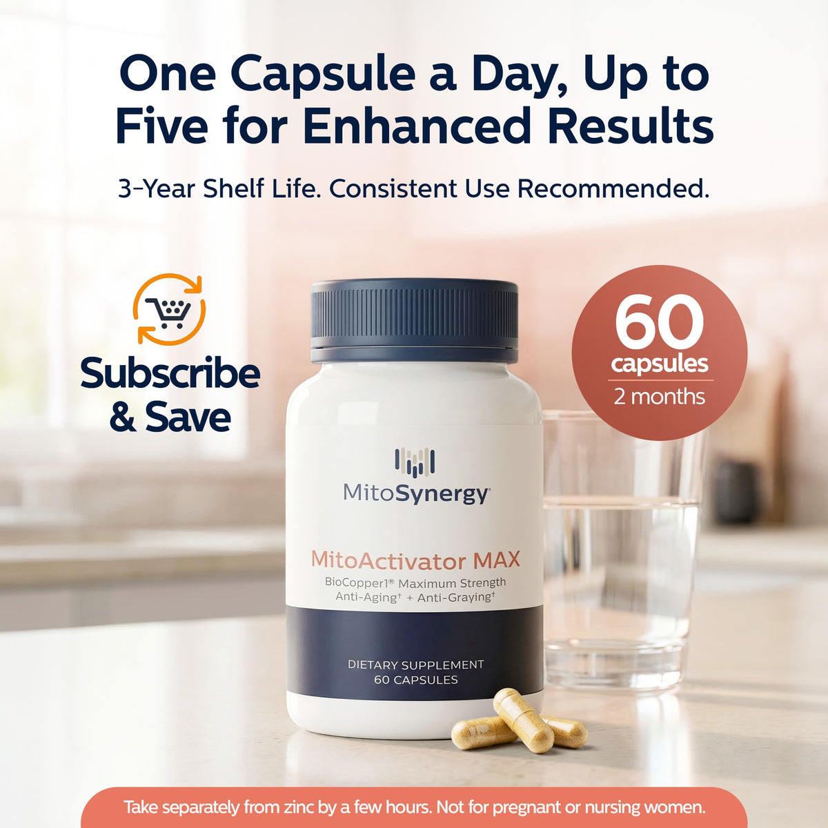 MitoSynergy Cuivre Bioactif 2mg capsules sur un fond blanc