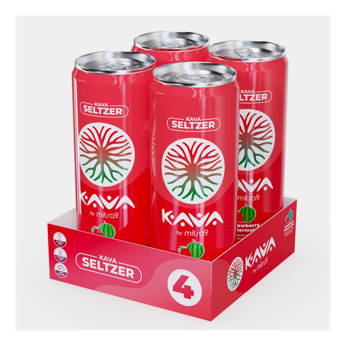 Mitra9 Seltzer Kava Fraise Pastèque canette ouverte sur une table