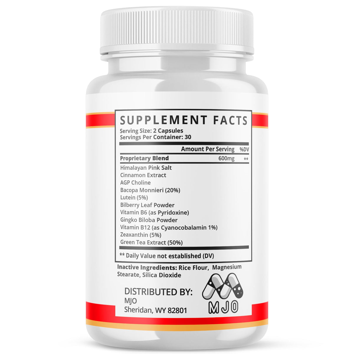 MJO Capsules avec description et dosage sur l'étiquette