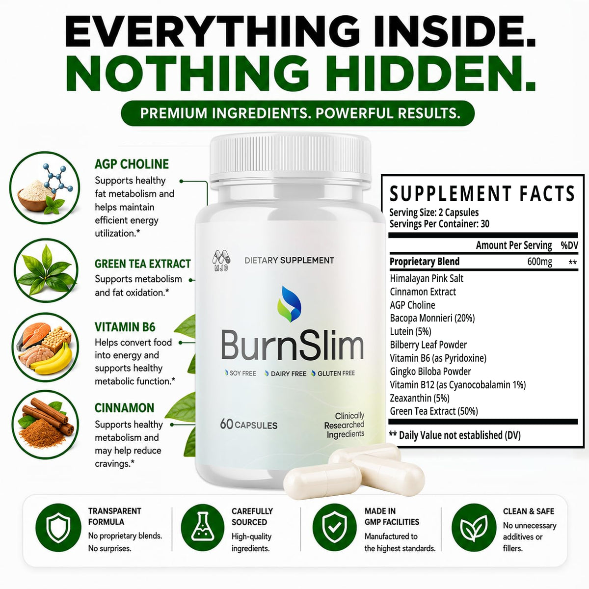 MJO Capsules Burn Slim 120 capsules ouvertes avec dosette