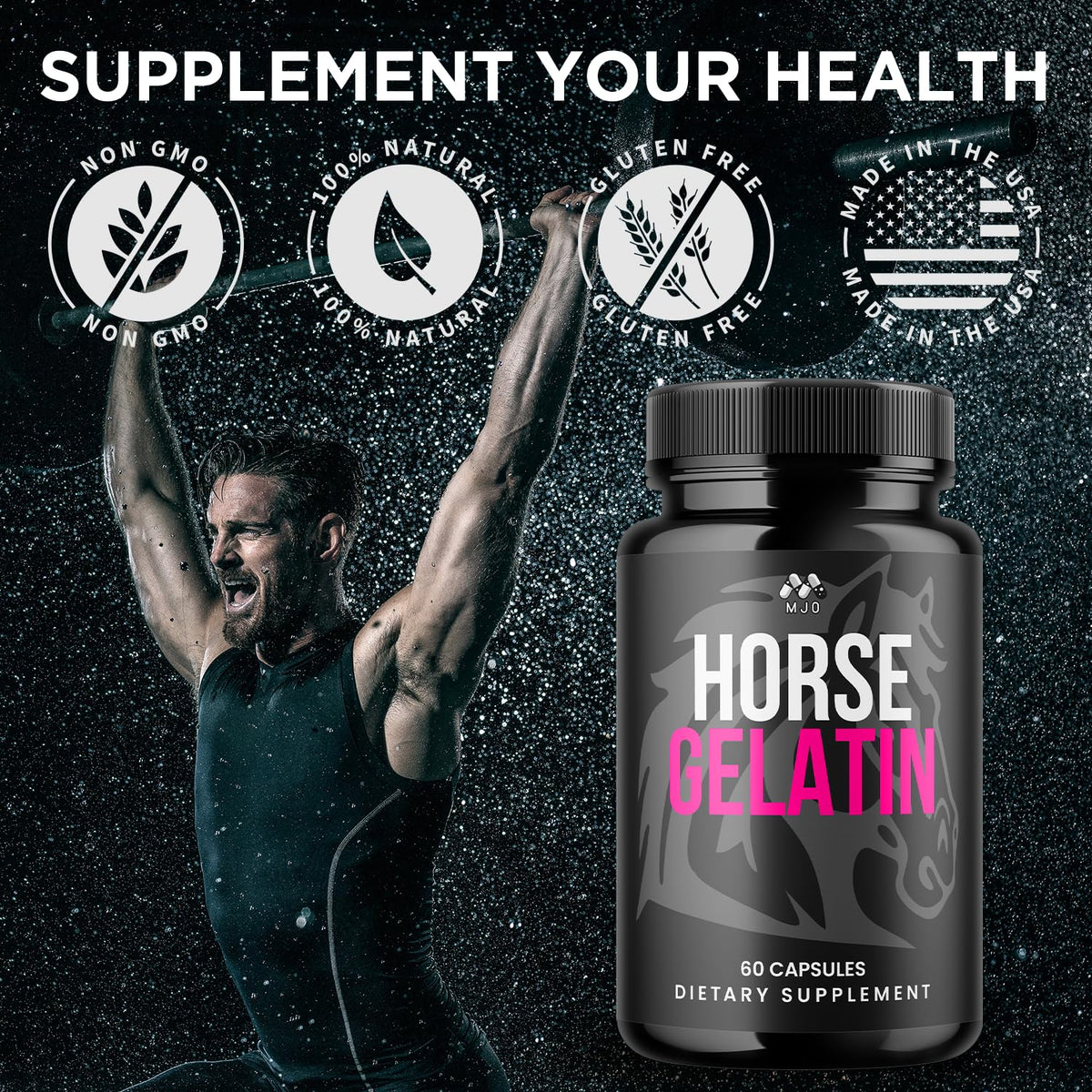 MJO Capsules de Gélatine de Cheval 180 capsules dans leur emballage