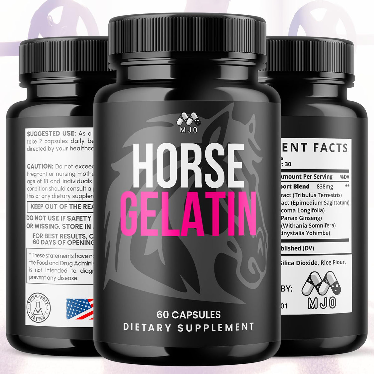 MJO Capsules de Gélatine de Cheval 180 capsules ouvertes