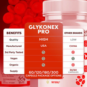 MJO Capsules Gluco 180 Capsules, côté du produit montrant le dosage