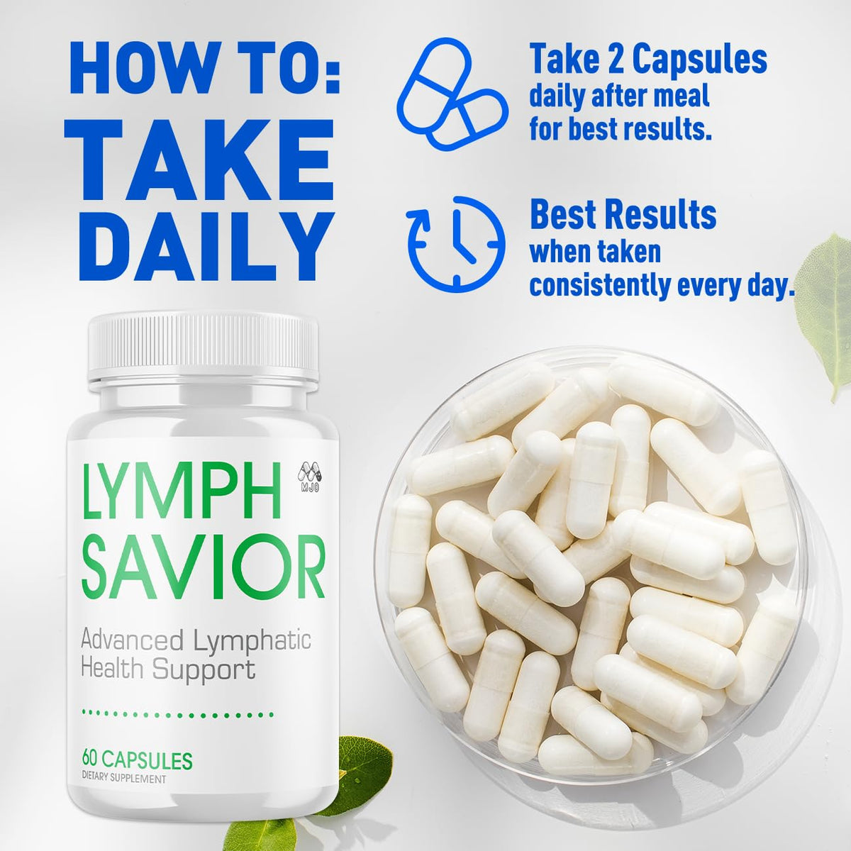 MJO Capsules Lymph Savior 180 Capsules ouverte avec capsules visibles
